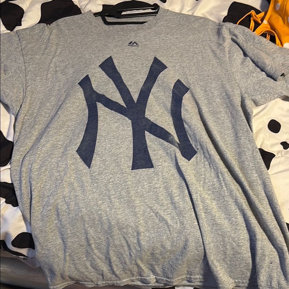 Gray T-Shirt with Navy NYY Logo